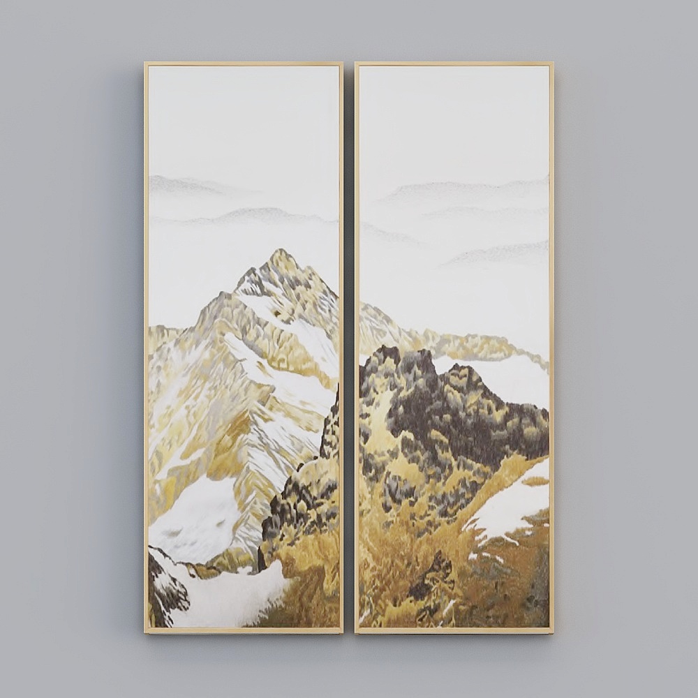 Elland high-end decorative painting boutique embroidery new Chinese three-dimensional embroidery mountain peak golden atmosphere Nordic living room dining room bedroom sofa bed head two consecutive picture frame modern light luxury hanging painting