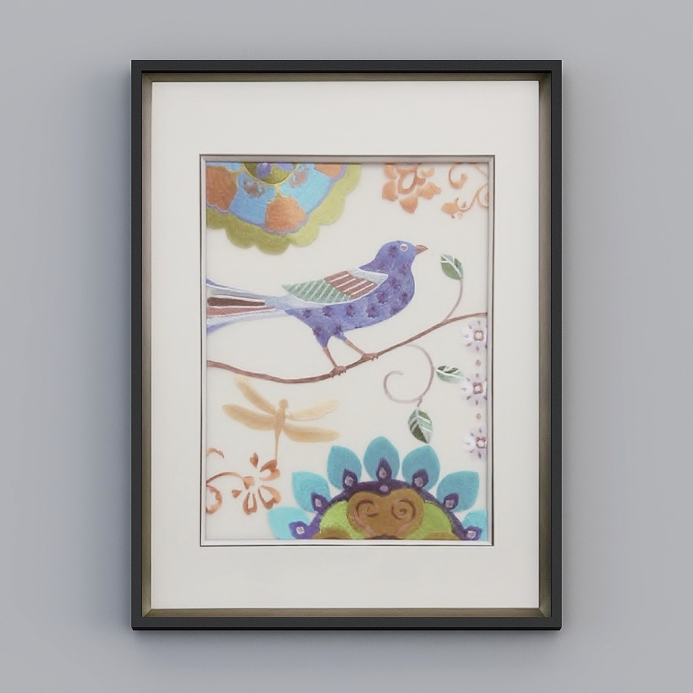 Elland high-end decorative painting boutique embroidery new Chinese three-dimensional painting embroidery fresh flower bird magpies flower branch Nordic living room dining room bedroom sofa bed single picture frame modern light luxury hanging painting