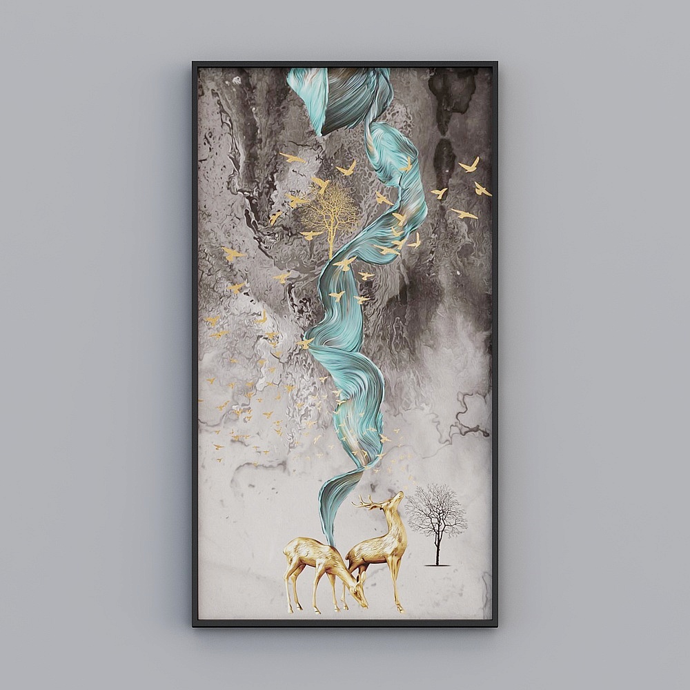 Elland Decorative Painting - High-End Boutique Embroidery New Chinese Abstract Ink Painting Moose, Personality Art for Living Room and Bedroom Sofa Bed Single Picture Frame, Modern Light Luxury Hanging Painting