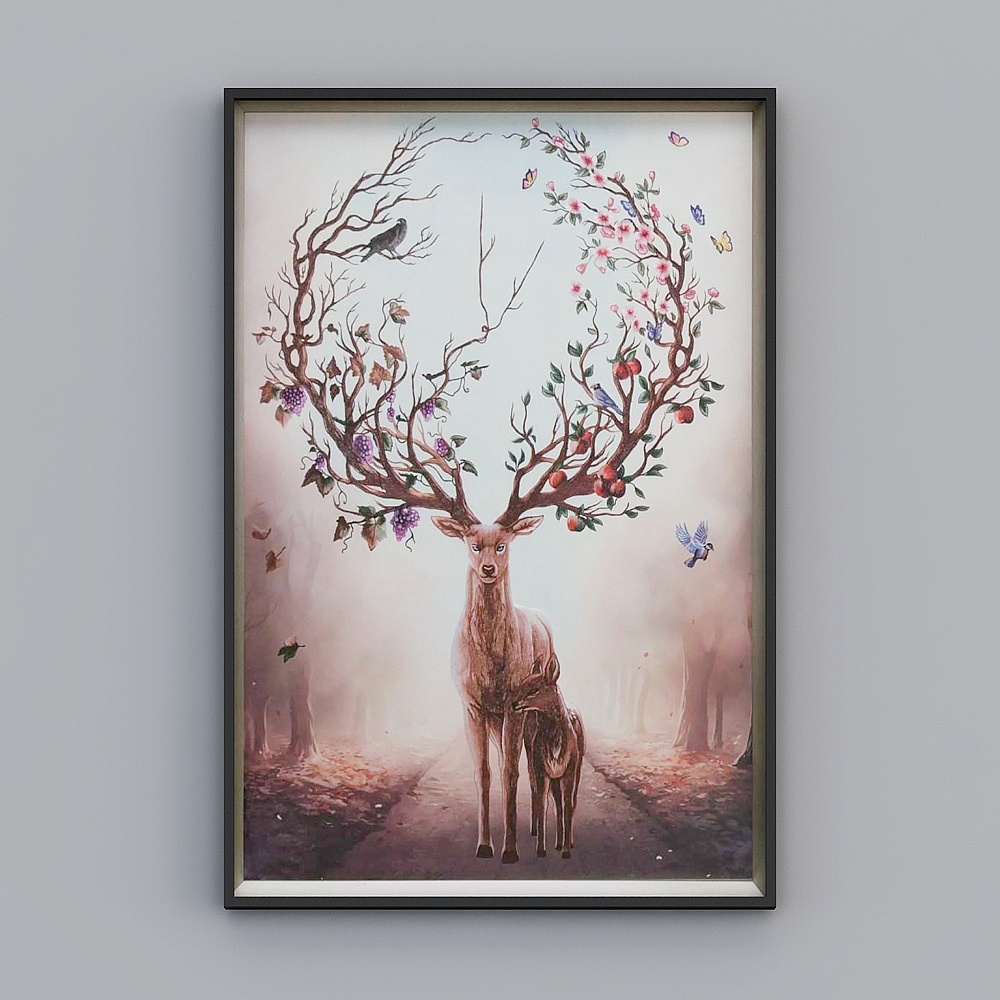 Elland decorative painting high-end boutique embroidery new Chinese three-dimensional embroidery fabric Nordic elk European-style deer head living room bedroom sofa bed single picture frame modern light luxury hanging painting