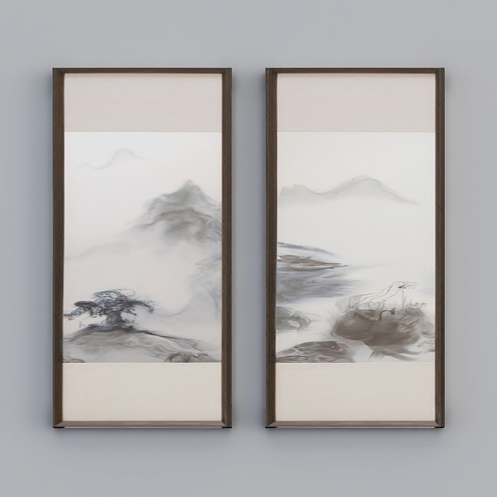 Elland decorative painting high-end boutique embroiderythree-dimensional embroidery art landscape painting ink painting simple living room dining room bedroom sofa bed head two picture frame modern light luxury hanging painting