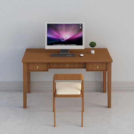 Wooden Desk and Chair Set 3D model for Modern Workspaces