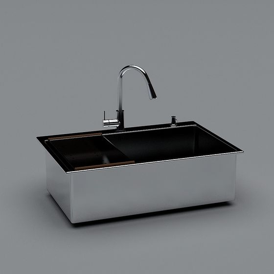Sleek Low-Polygon Kitchen Sink 3D Model