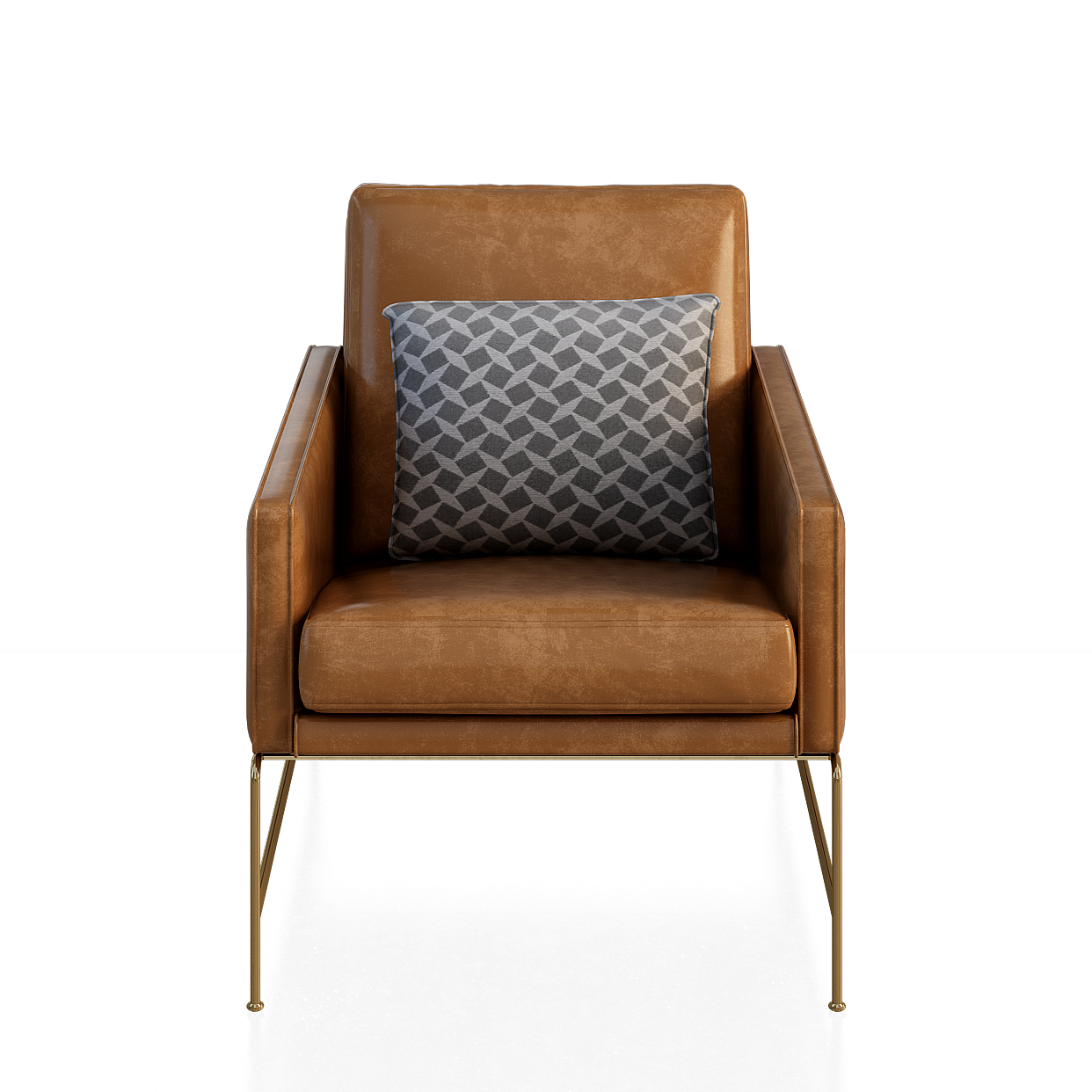 Elegant Leather Sofa 3D Model – Brown Leather & Gold Legs