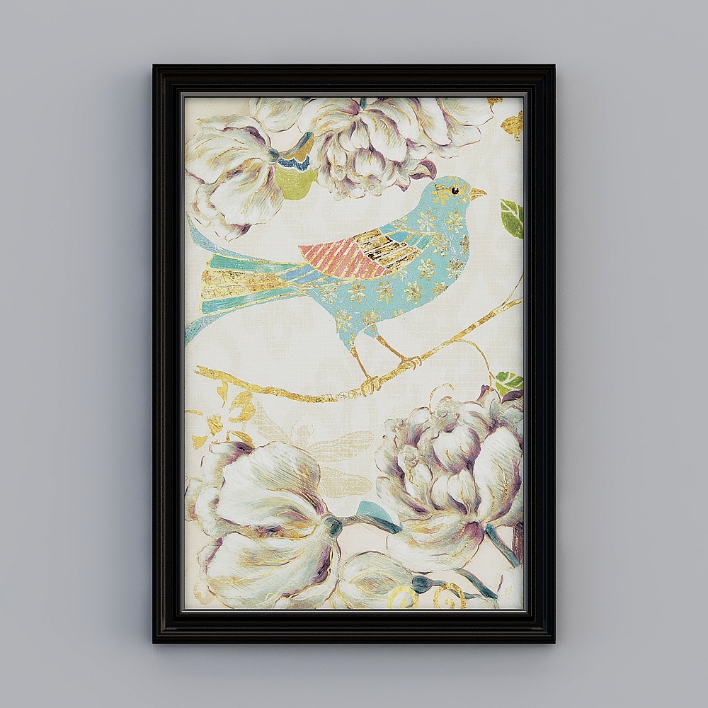 Starting bay-style vertical single-link European-style box country flower bird European-style retro nostalgic decoration painting 58.5x83.5cm flower emhxd-e-17