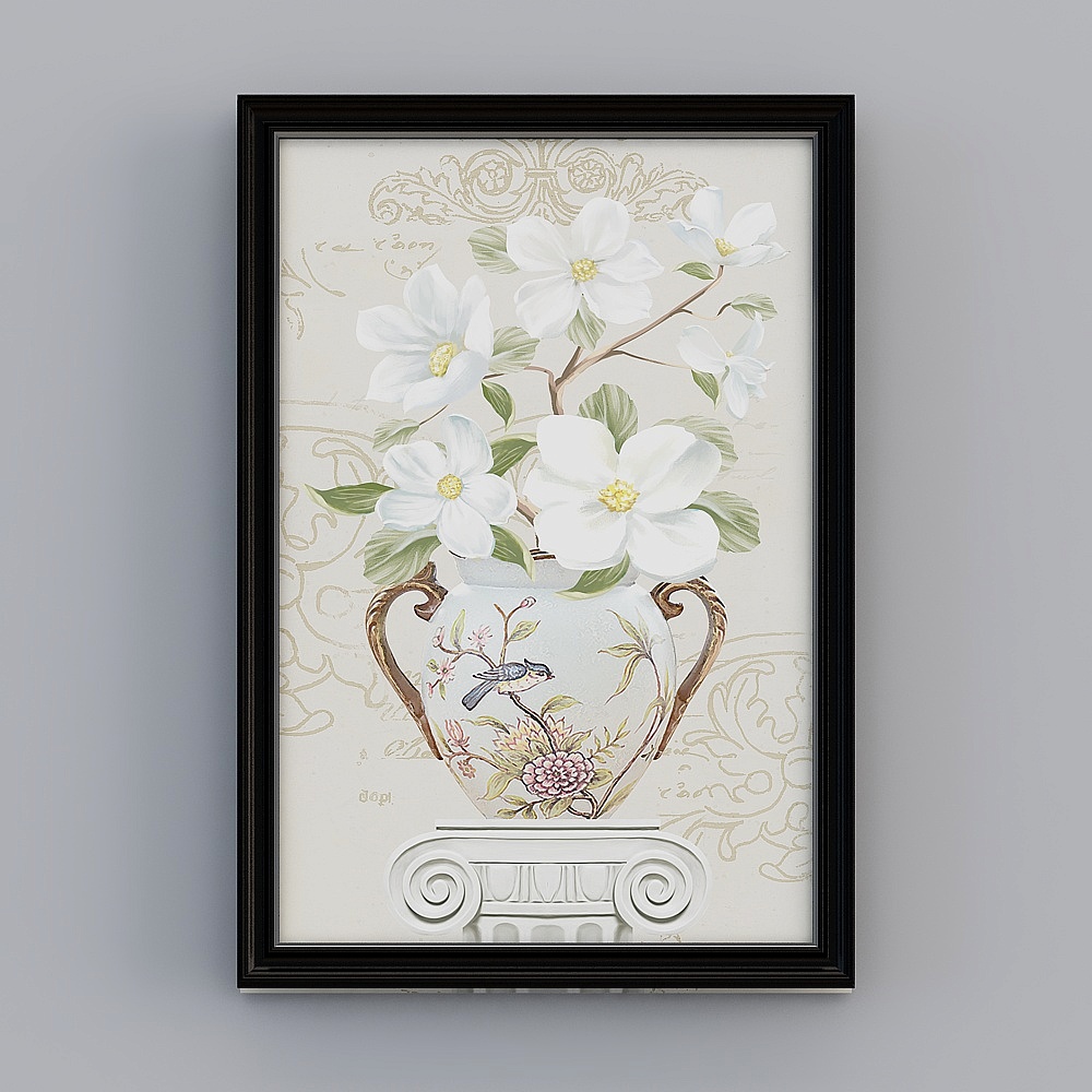 Art Floral Rétro Vertical Américain Kibaki, Peint à la Main, 68,5x98,5cm