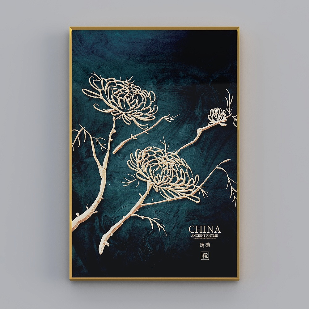 Ink Meilan bamboo chrysanthemum hanging painting modernliving room decoration painting light luxury crystal porcelain wall painting spring, summer, autumn and winter bwln-jc-2