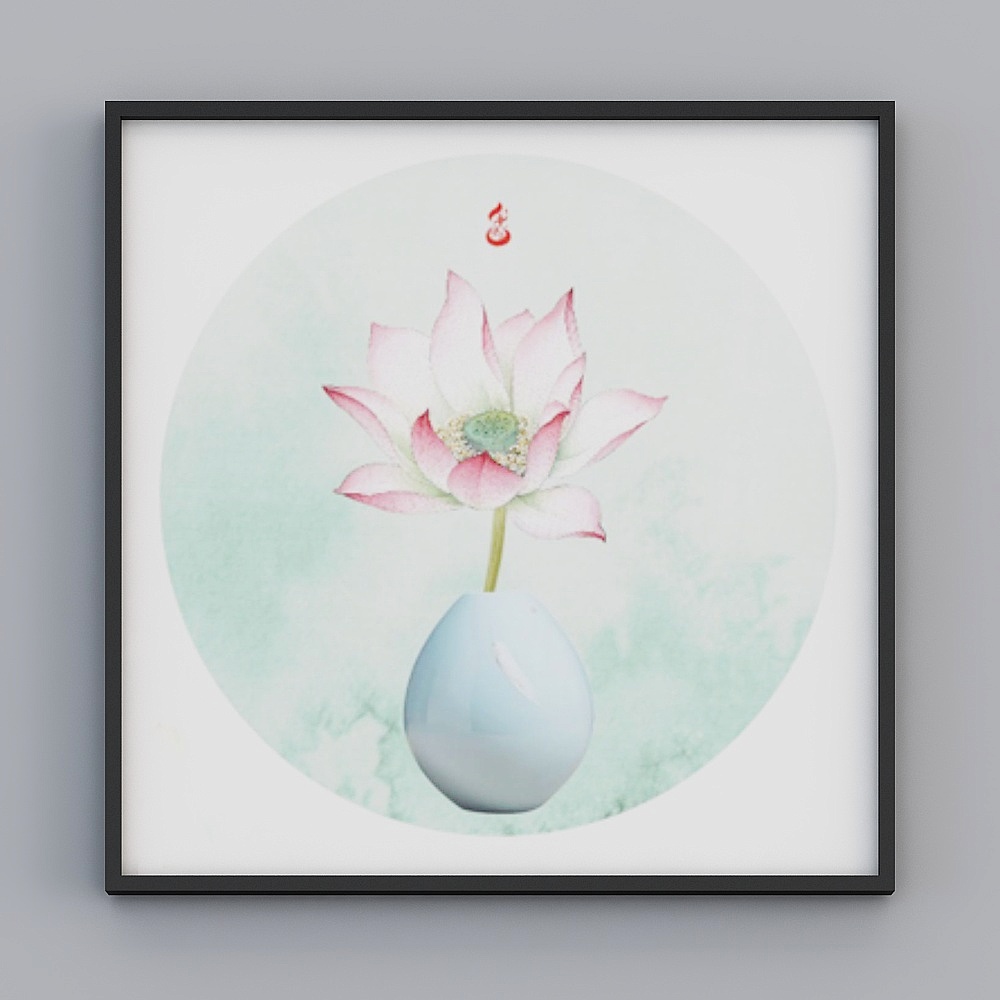 Elland high-end decorative art porcelain vaseNordic lotus lotus leaves fresh square living room dining room bedroom sofa bed head round single picture frame modern light luxury hanging painting