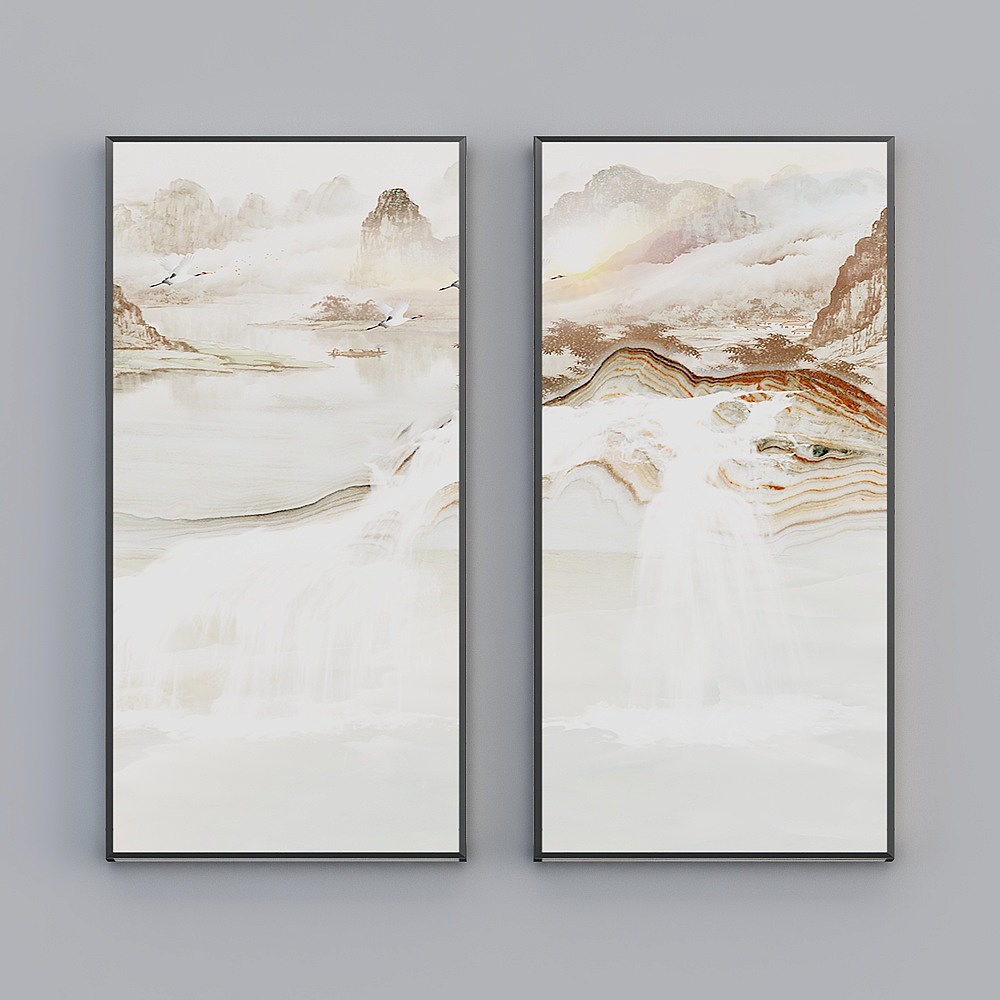 Tranh trang trí Elland, tranh phong cảnh, tranh Trung Quốc mới, mực, phong cảnh, tranh tường, khung tranh, sơn dầu, hai cặp khung ảnh, hiện đại, ánh sáng sang trọng, tranh treo LYFN-349