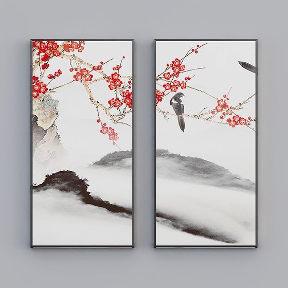 Elegant Plum Blossom and Bird 3D Model
