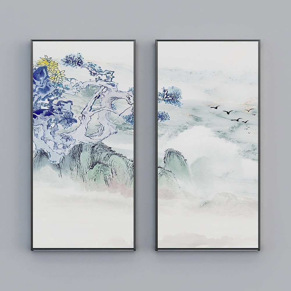 Elland decorative painting landscape paintingpainting ink mood Zen landscape mural painting color painting frame on two pairs of photo frames modern light luxury hanging painting LYFN-025