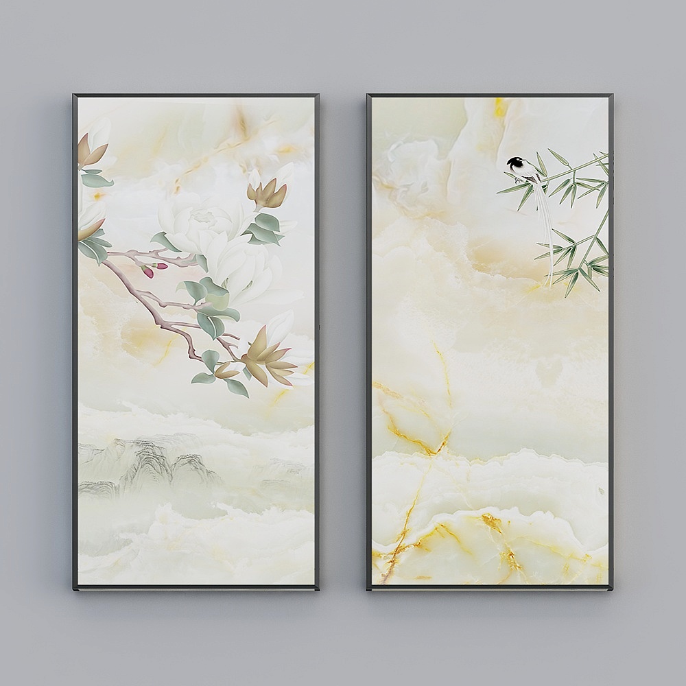 Ink Painting Screen 3D Model for Elegant Interiors