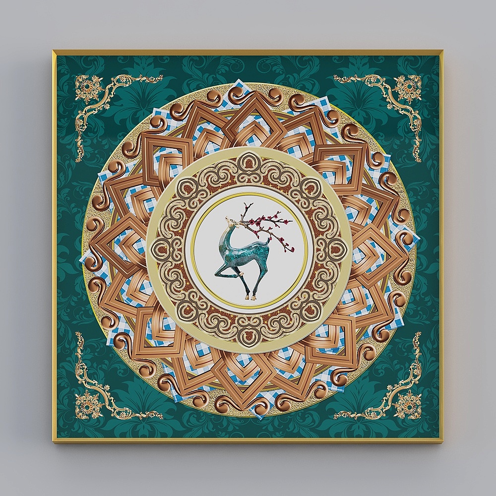 American elk hanging painting light luxury crystal porcelain painting European-style table wall decorated painting restaurant dining room murals