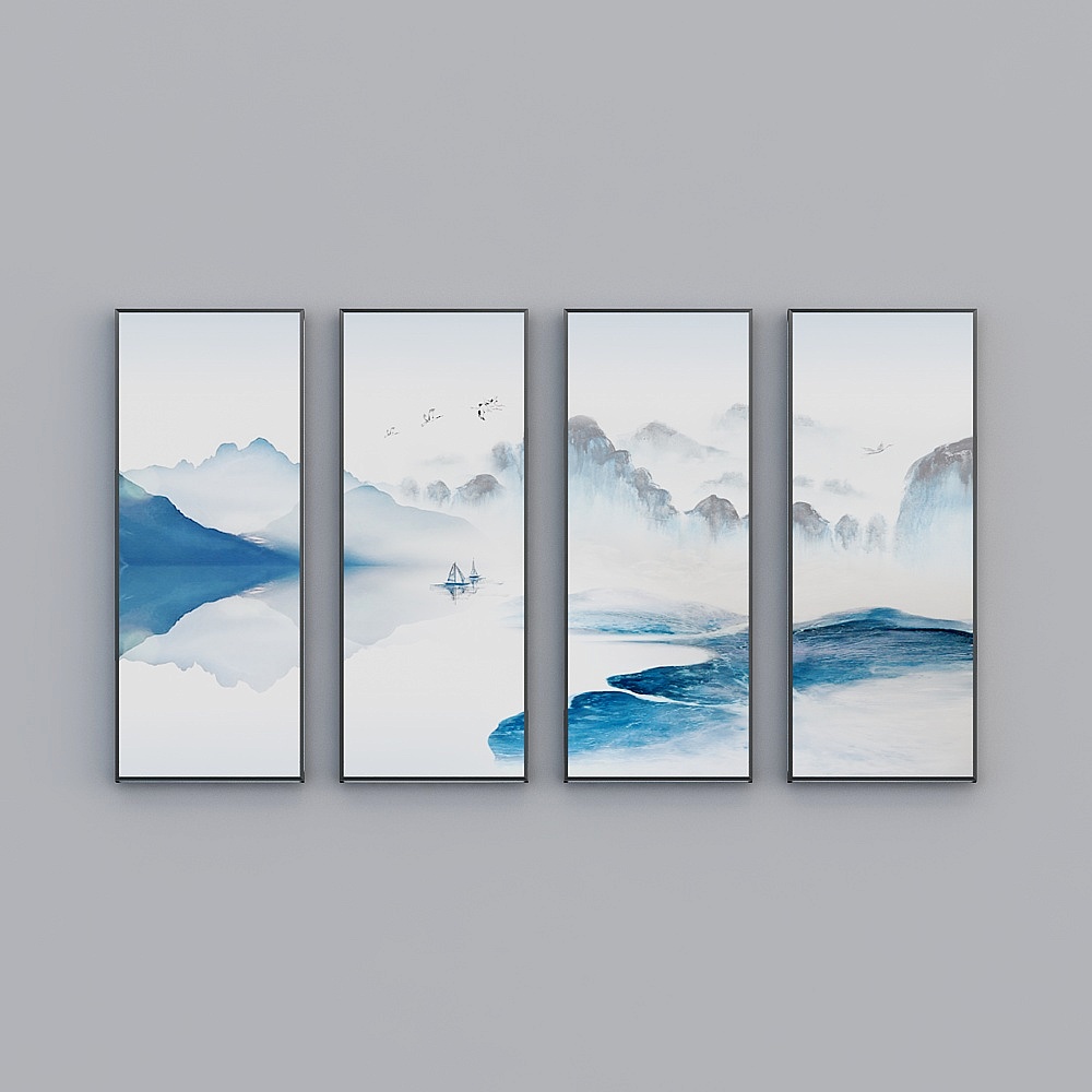 Elland decorative painting new Chinese modern landscape ink peak simple living room bedroom sofa bed head oil painting frame three consecutive drawings stitched together three pairs of picture frame modern light luxury hanging painting E011