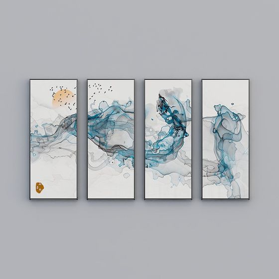 Elland dekoriert das Gemälde der Tintenlandschaft einfache Stimmung abstrakt Wohnzimmer Schlafzimmer Sofa Bett Kopf Ölbild Rahmen vier aufeinanderfolgende Zeichnungen zusammengenäht vier Paare nordisches modernes Licht Luxus Wandgemälde E002