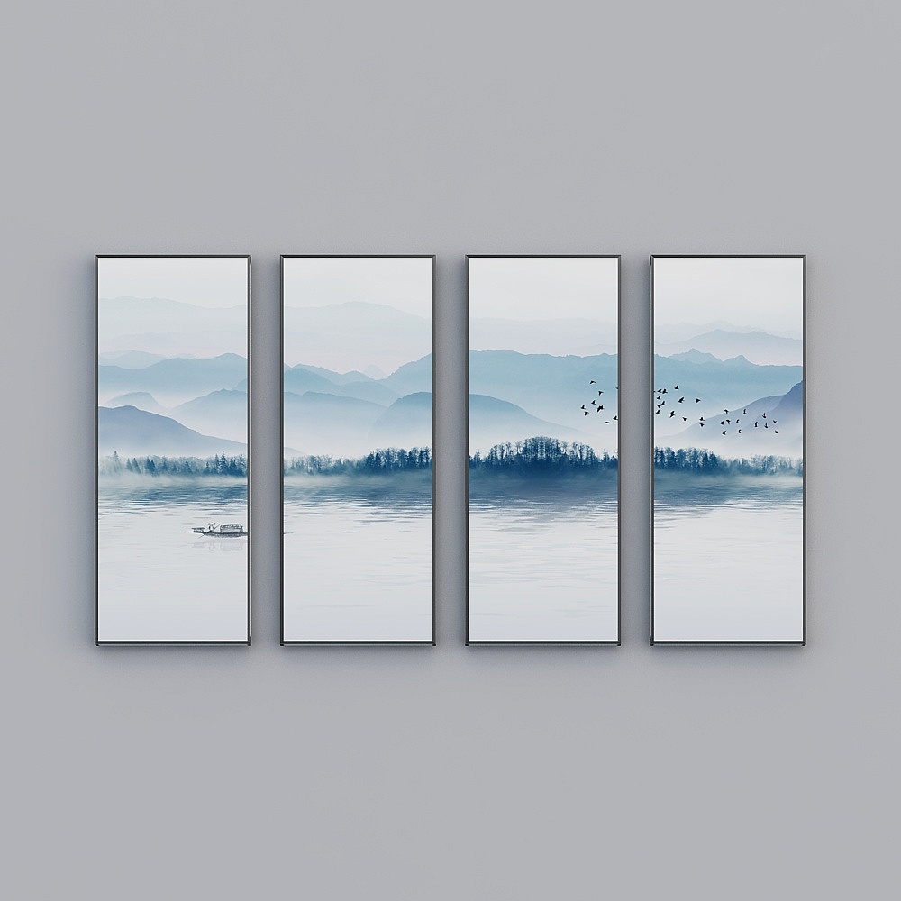 Elland decorated painting  modern landscape ink abstract simple living room bedroom sofa bed head oil painting frame four consecutive drawings stitched together four sets of picture frame modern light luxury hanging painting E014