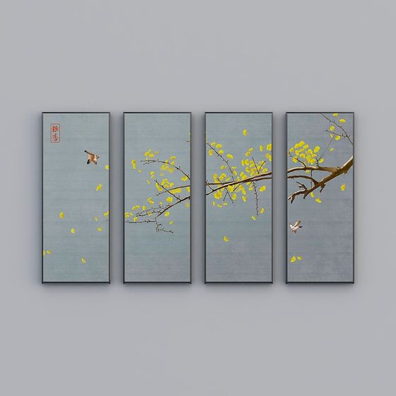 Autumn Harmony Four-Panel Art 3D model