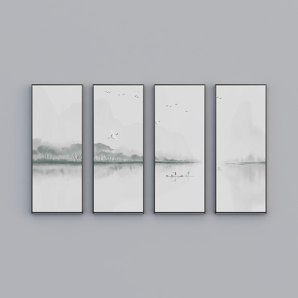 Elland decorated painting  modern landscape ink landscape simple living room bedroom sofa bed head oil painting frame four consecutive drawings stitched together four pairs of simple modern light luxury hanging painting E016