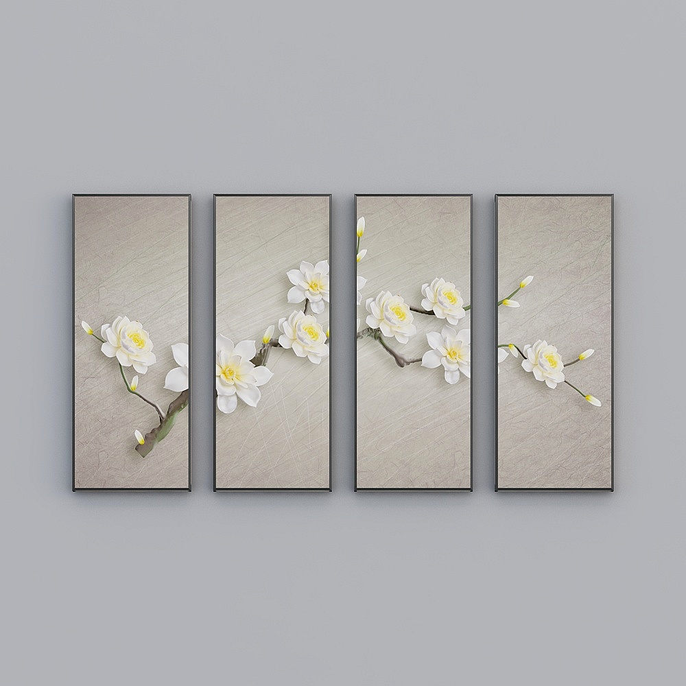 Elland decorated painting new Chinese flower flower bird fresh a flower leaf living room bedroom sofa bed head frame three consecutive drawings stitched together three elegant modern light luxury hanging painting E040