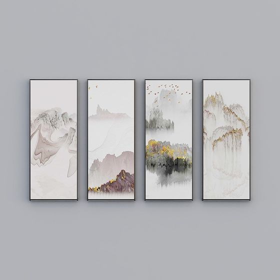 Ink Landscape Four-Panel 3D model