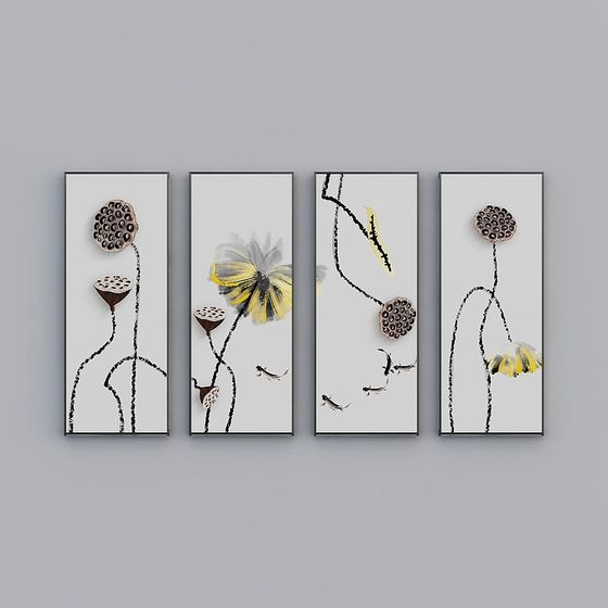 Abstract Floral Quadruple 3D Model Art