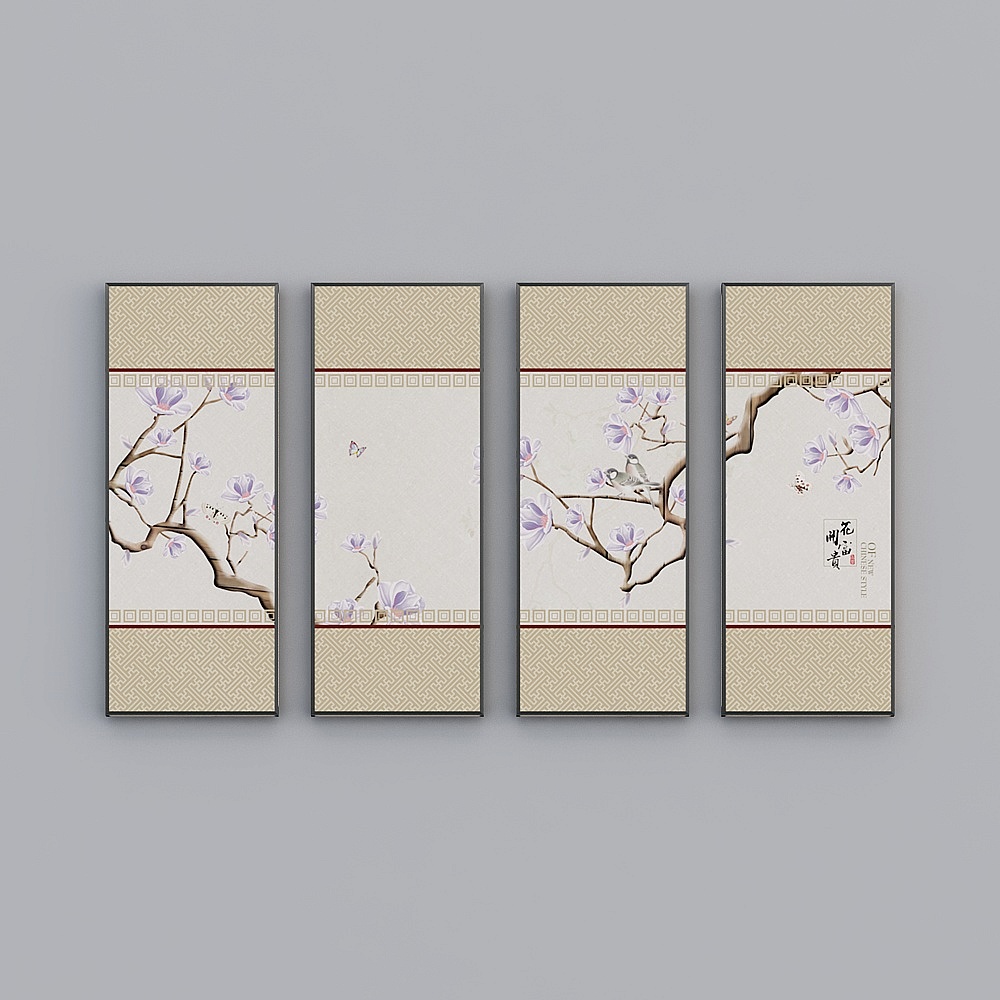 Elland decorated paintingflower bird noble magnolia leaf living room bedroom sofa bed frame four consecutive drawings stitched together four pairs of study modern light luxury hanging painting N034