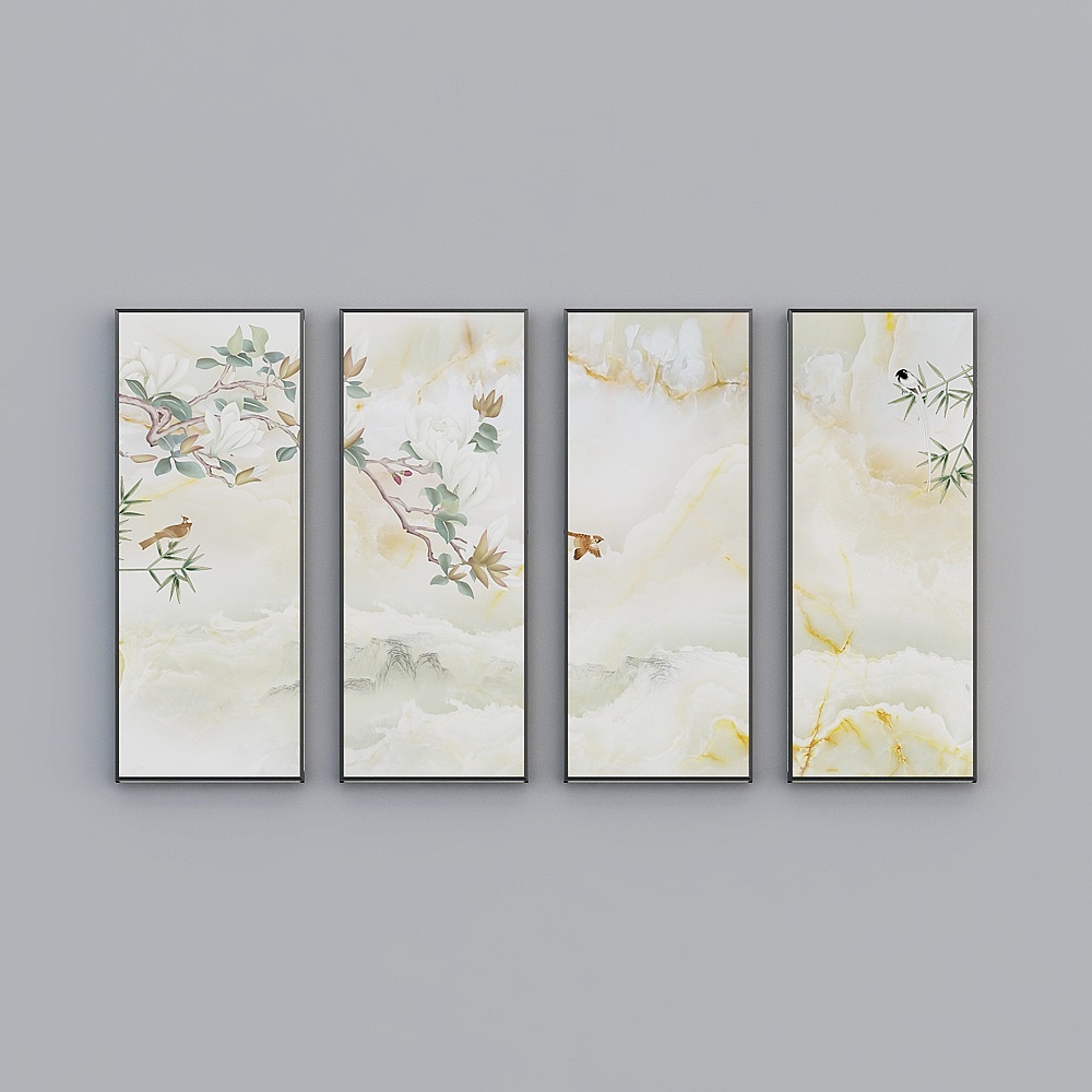 Elland decorated painting landscape paintingflower bird fresh marble flower leaf landscape mural frame four consecutive paintings of four photo frames modern light luxury hanging painting FN-343