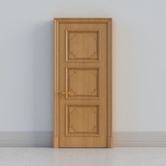 Elegant Low-Polygon Wooden Door 3D model