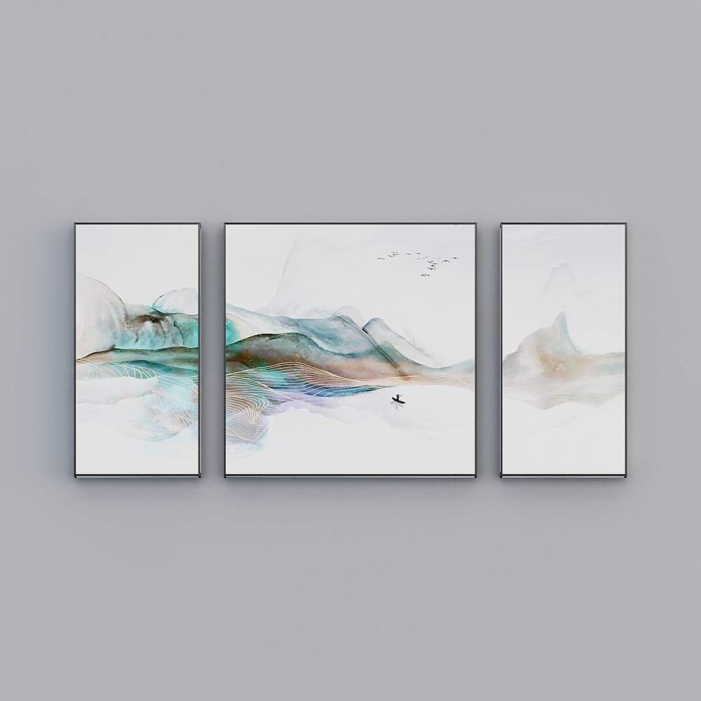 Elland decorated painting new Chinese landscape simple abstract Nordic living room bedroom sofa bed head oil painting frame three consecutive drawings stitched together three pairs of modern light luxury hanging painting J047