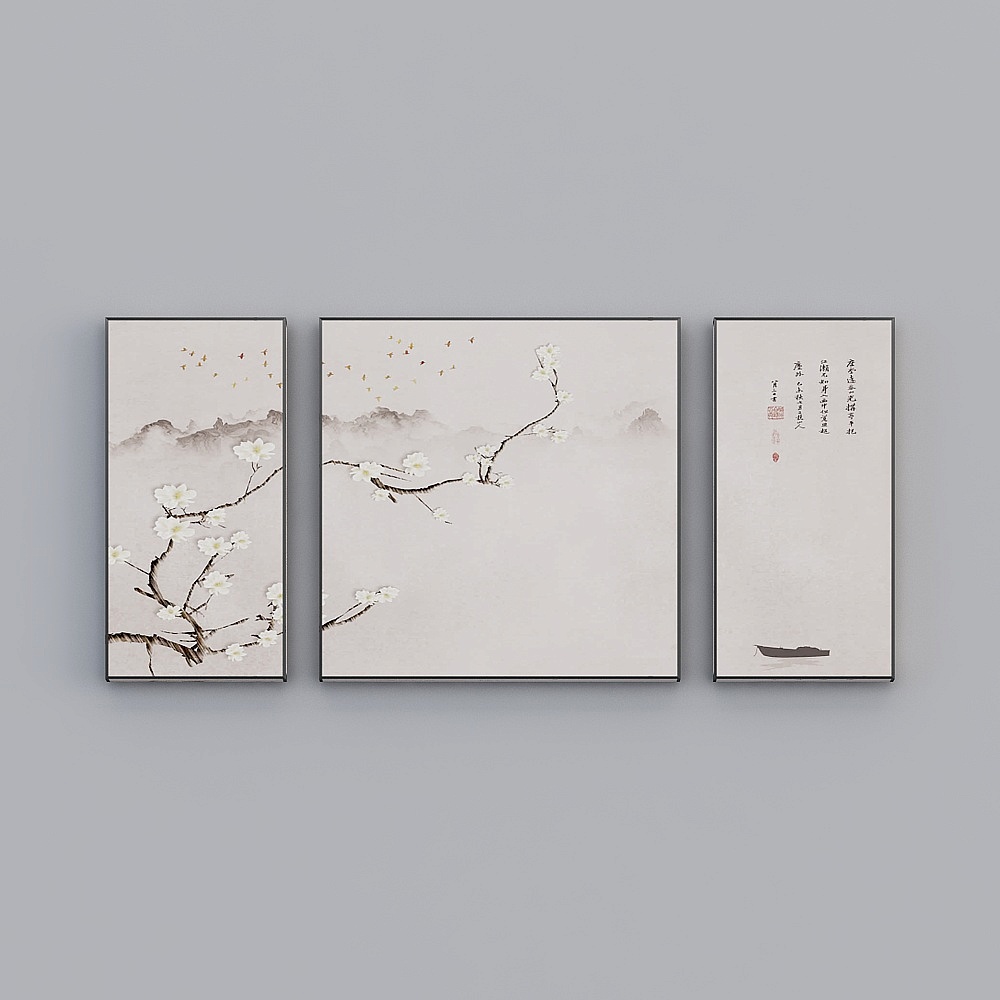 Elland 裝飾經典心情花鳥畫，葉子，客廳臥室沙發床頭三幅連畫組合，三對現代輕奢懸掛畫 J061