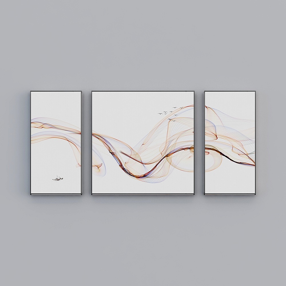 Elland decoración de paisajes atmosféricos de líneas simples Sala de estar del norte de Europa dormitorio cabecera sofá cuadro de pintura al óleo tres cuadros cosidos juntos tres cuadros colgantes abstractos modernos lujo J038