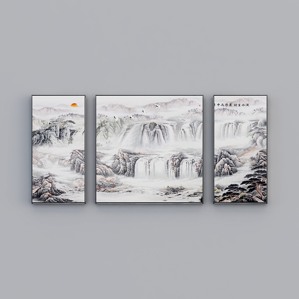 Elland decorated paintingatmospheric landscape landscape mood living room bedroom sofa bed head oil painting frame three consecutive painting stitched together three pairs of mountain peak modern light luxury hanging painting E287