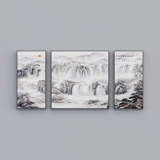 Ink Waterfall Triptych 3D Model for Creative Projects