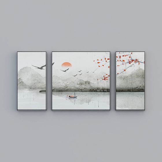 Ink Wash Lake Scene 3D Model Collection