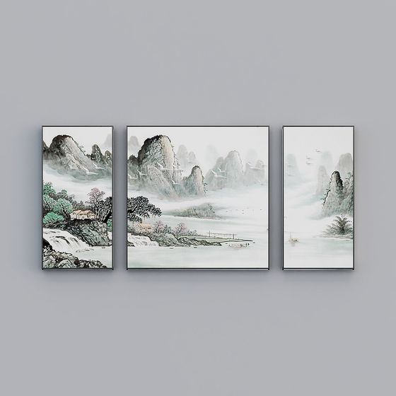 Ink and Wash Mountain River 3D model