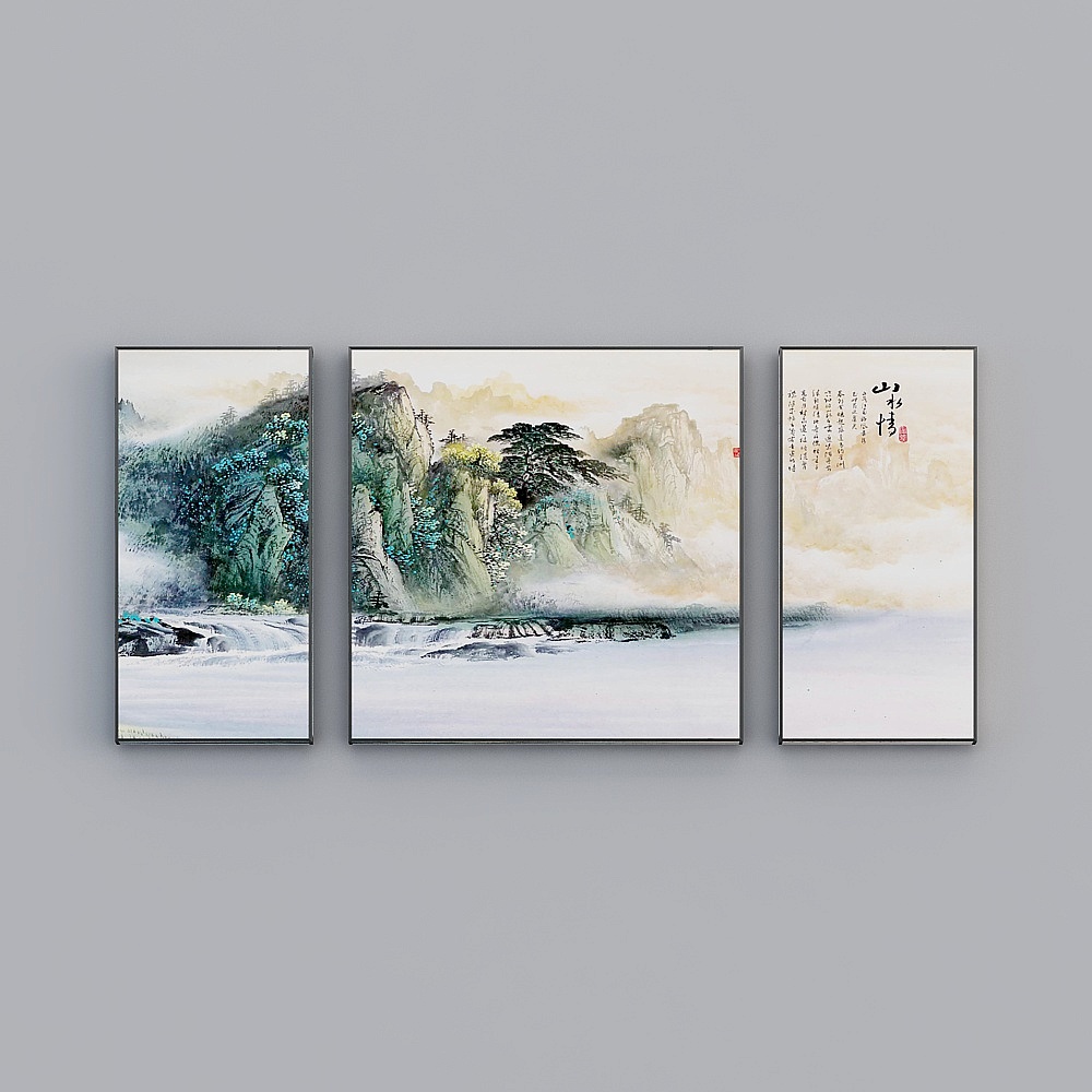Elland decorative paintingink mountain water simple Chinese painting mountain living room bedroom sofa bed head oil painting frame three consecutive drawings stitched together three pairs of atmospheric modern light luxury hanging painting K533
