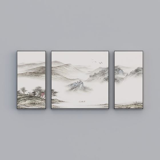 Ink Wash Landscape 3D model with Low Polygon Style