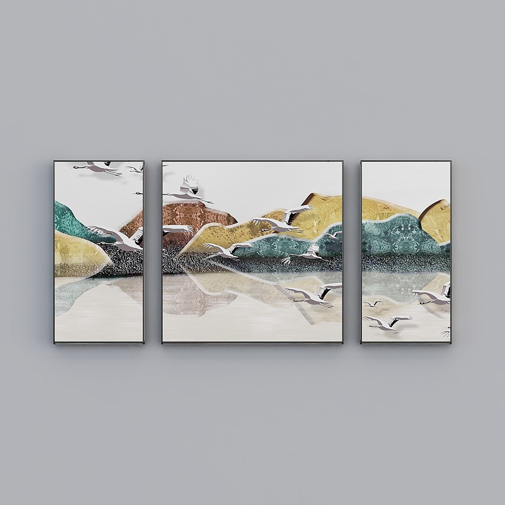 Elland decorative painting new Chinese-style European imitation marble landscape art living room bedroom sofa bed frame three-piece stitching three pairs of Nordic modern light luxury hanging painting K011