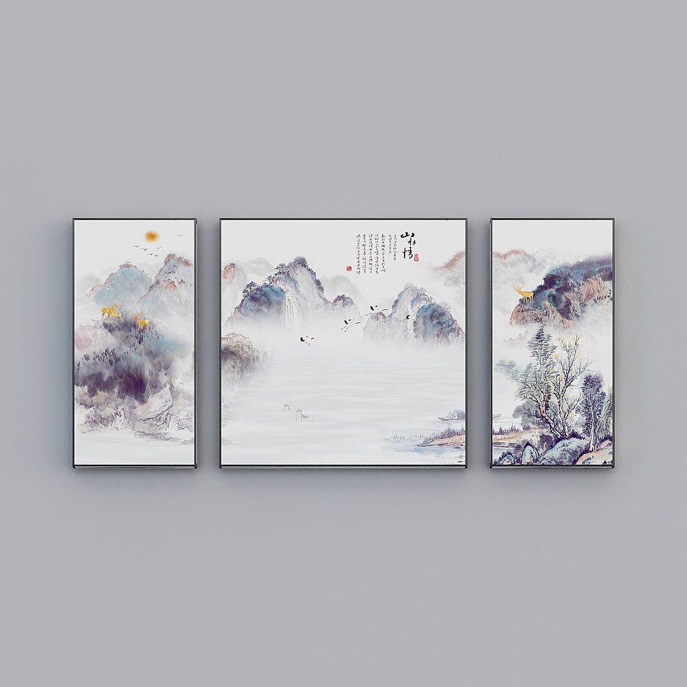 Elland decorative painting  atmospheric landscape simple Nordic mountain living room bedroom sofa bed head oil painting frame three consecutive painting ink three pairs of landscape modern light luxury hanging painting K535