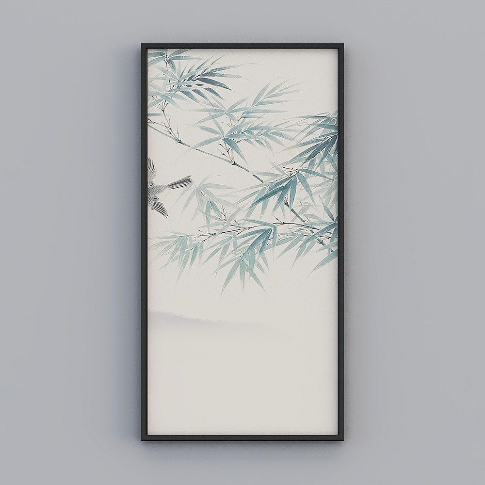 Elland decorated painting  bamboo leaf landscape simple Chinese painting mountain living room room bedroom sofa bed head oil painting frame single pair of atmospheric modern light luxury hanging painting K548-4