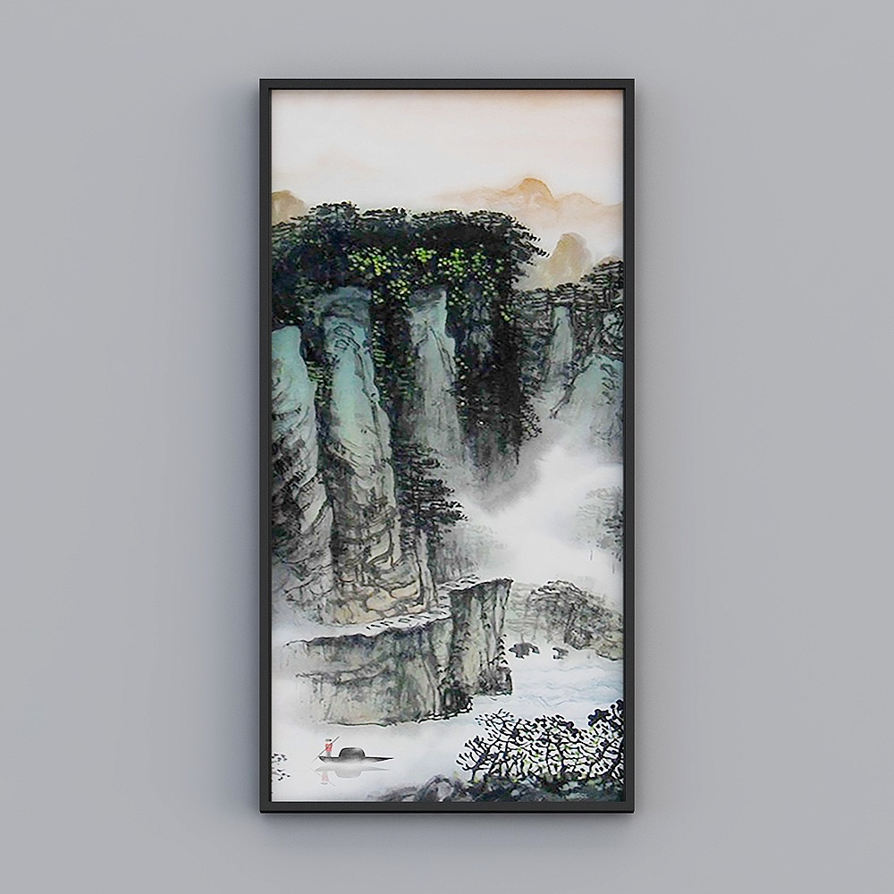 Elland decorated painting new Chinese ink mountain water simple Chinese painting mountain living room bedroom sofa bed head oil painting frame single pair of atmospheric modern light luxury hanging painting K532-3