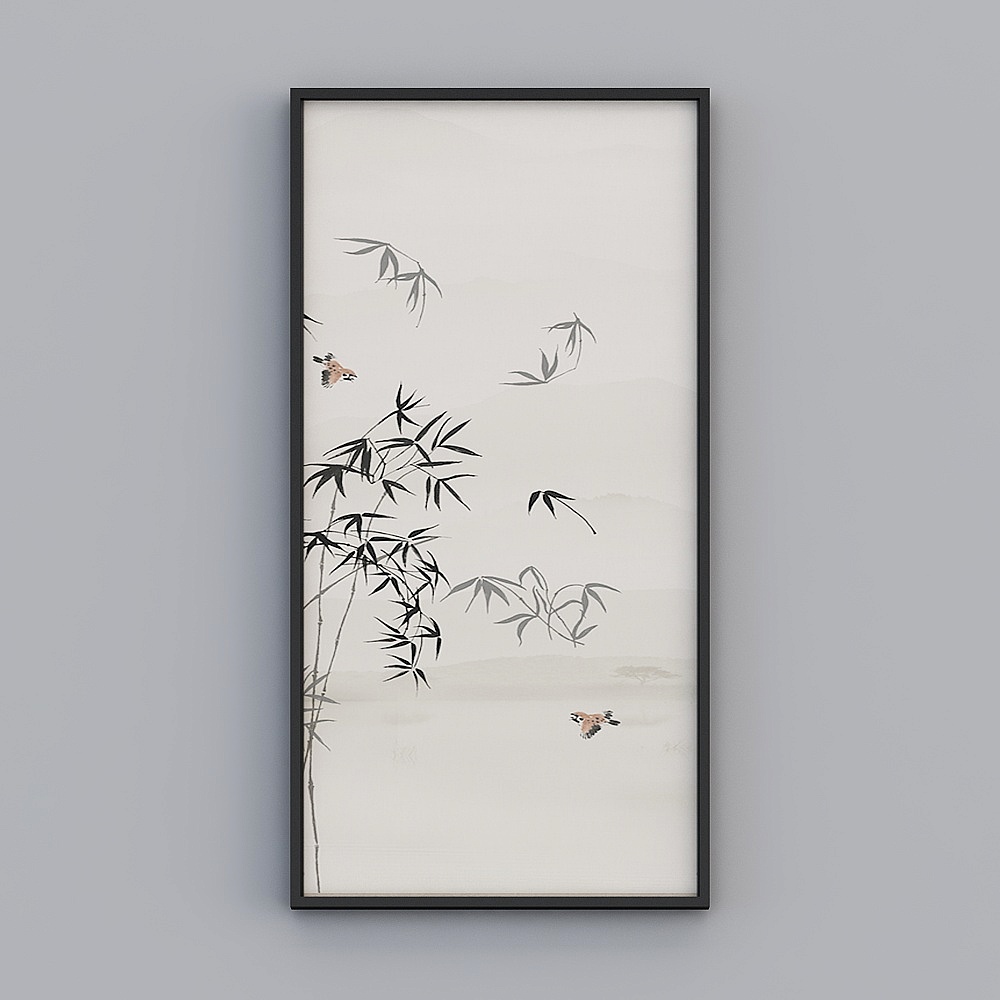 Elland decorated painting new Chinese fresh bamboo branch ink fresh poetic leaf living room bedroom sofa bed head frame single pair of Nordic modern light luxury hanging painting K296-3