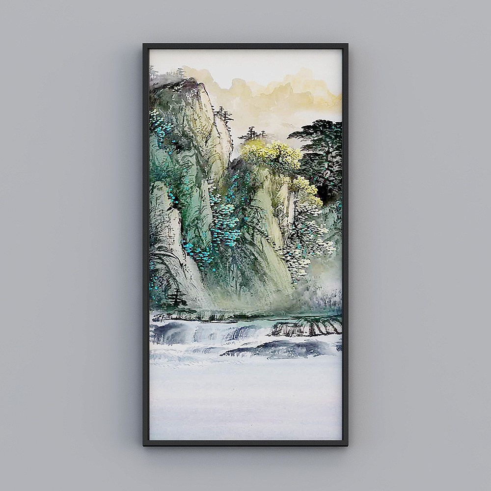 Elland decorated painting new Chinese ink mountain water simple Chinese painting mountain living room bedroom sofa bed head oil painting frame single pair of atmospheric modern light luxury hanging painting K533-2