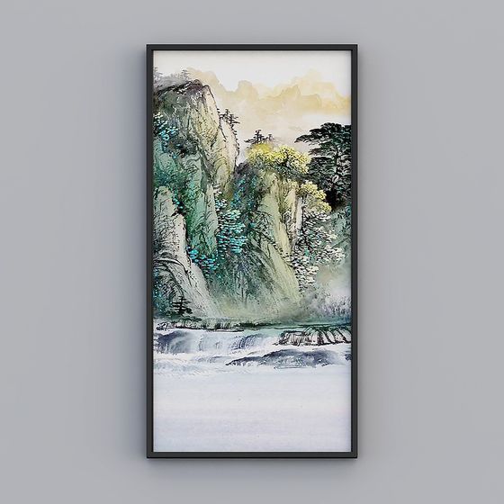Ink and Wash Scenic 3D model - Water and Mountains