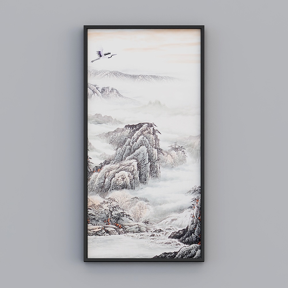 Elland decorated painting new Chinese ink mountain simple Chinese painting mountain living room bedroom sofa bed head oil painting frame single pair of atmospheric modern light luxury hanging painting K547-4
