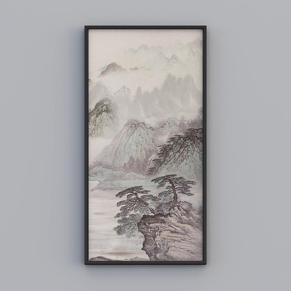 Elland decorated painting new Chinese ink mountain water simple Chinese painting mountain living room bedroom sofa bed head oil painting frame single pair of atmospheric modern light luxury hanging painting K536-4