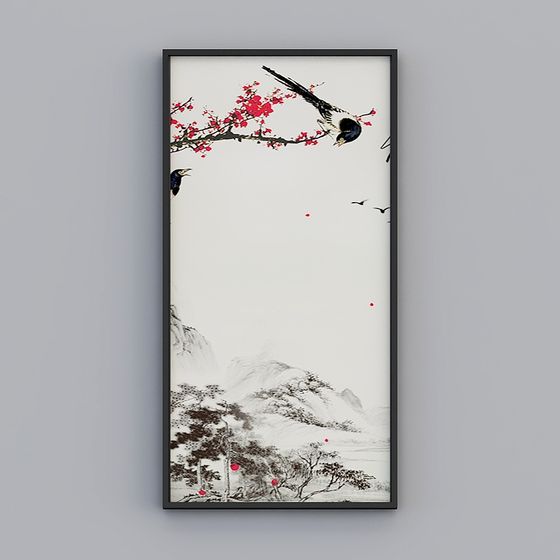 Plum Blossom and Flying Birds 3D Model – Low-Poly Nature Art