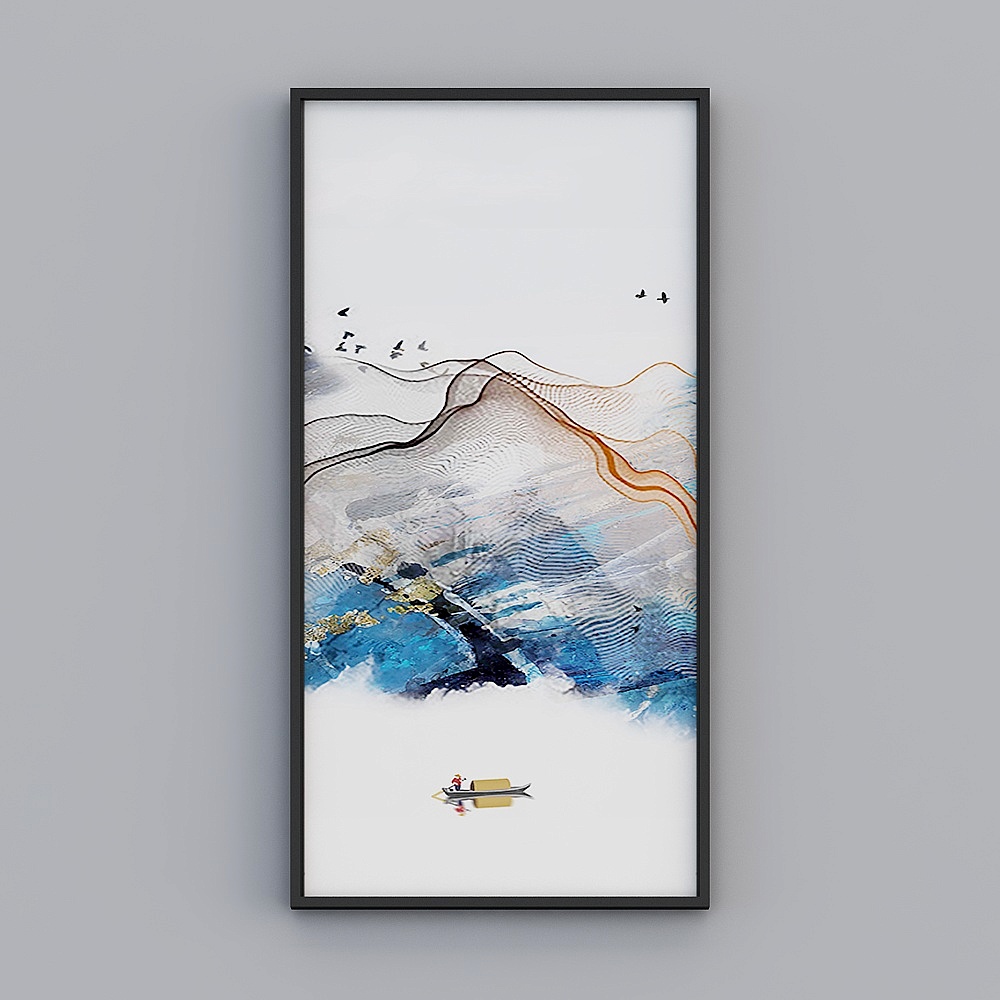 Elland decorates the new Chinese atmospheric landscape with simple lines Nordic living room dining room bedroom sofa bed head oil painting frame single pair of abstract modern light luxury hanging painting J043-2