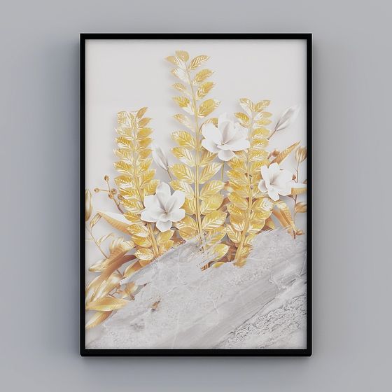 Golden Leaves White Flowers 3D model