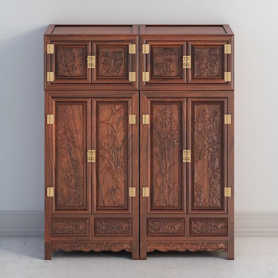 Elegant Chinese Wood Cabinet 3D model
